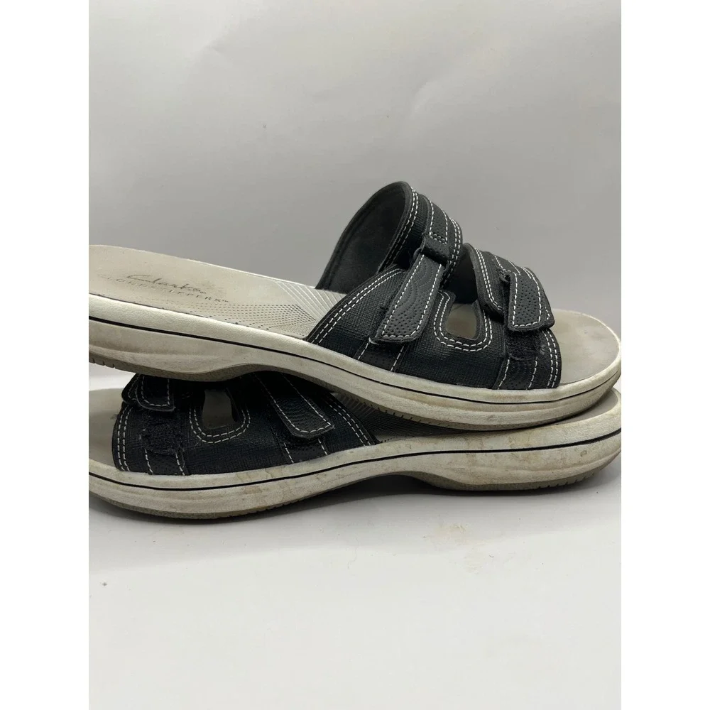 Clarks Cloudsteppers‎ Black Adjustable Strap Slide Sandals Womens 8 Summer Beach